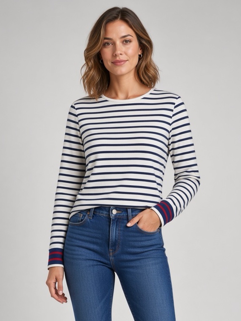 Boden Stripes Ahead of the‎ Rest Cotton Crew neck Long Sleeve Tee. Women’s 8.